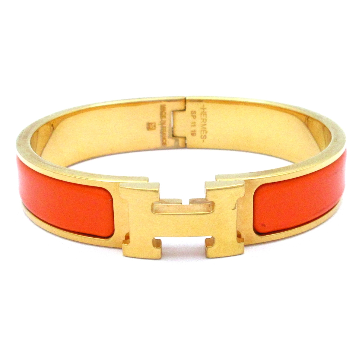 Herms Clic H Bangle Gold Orange Hardware Patent Leather